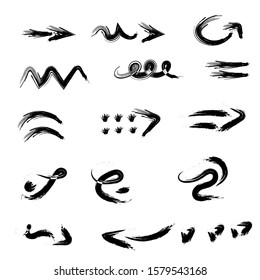 Hand drawn elements, arrow, swish, emphasis doodles. Isolated freehand pointers.