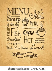 Hand drawn elements for design menu. Vintage style.