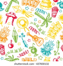 Hand drawn elements of Festa Junina village festival. Seamless pattern.