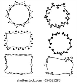 Hand Drawn elements, flowers,Vector Set of Doodle Frames and Borders.