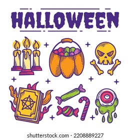 Hand drawn elements for halloween decorations full color