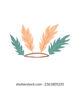 Hand drawn elements, Hats, clothing wild tribe. Colored feathers. Poster design, flyer. Vector illustration.
