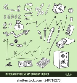 Hand drawn elements for infographic on the subject of money, budget savings, etc.