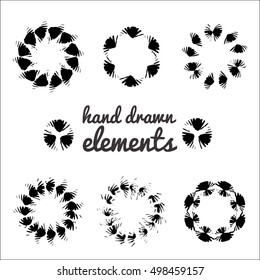 Hand drawn elements. Ink brush strokes. Circle vector elements