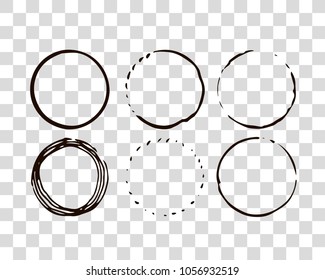 Hand drawn elements for logotype with  circles, isolated on background and easy to use. Vector illustration. Round logo.