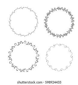 Hand drawn elements for logotype with  circles, isolated on white background and easy to use. Vector illustration