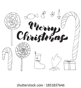 Hand drawn elements of New Year and Xmas Holly branch with berries. Doodle vector illustration. Winter element for greeting cards, posters, stickers and seasonal design.