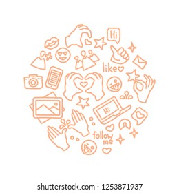 Hand drawn elements of social network symbols. Internet icons. Vector internet elements.