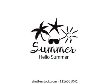 Hand drawn elements for Summer. Vintage summer logo.