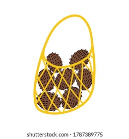 Hand drawn elements in vector. Eco style. Hand draw doodle illustration with elements of zero waste life. Shopping bag with food. coconut