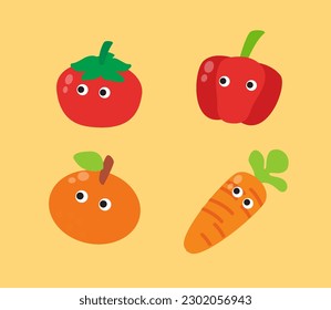 Hand drawn elements vegetables and fruit characters 