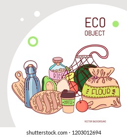 Hand drawn elements of zero waste life in vector. Eco style. No plastic. Go green