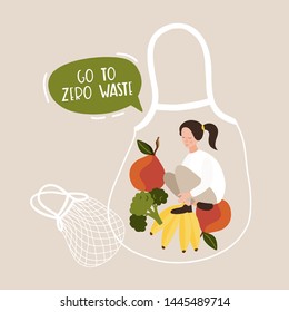 Hand drawn elements of zero waste life. Eco style. No plastic bag. Go green. Vector illustration.