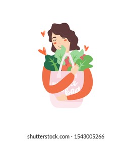 Hand drawn elements of zero waste life in vector. Eco style. No plastic. Cute eco bag.