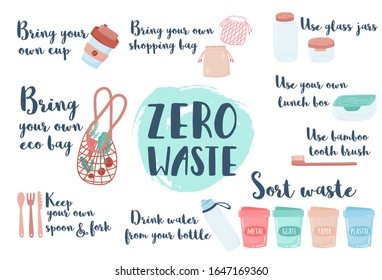 Hand drawn elements of zero waste life in vector