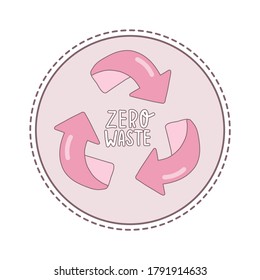Hand drawn elements of zero waste life in vector. Eco style. No plastic. Go green. Green arrows recycle eco symbol vector illustration isolated on white background.Hand drawing vector recycle icon.