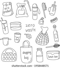 Hand drawn elements of zero waste life in vector. Eco style. No plastic. Go green