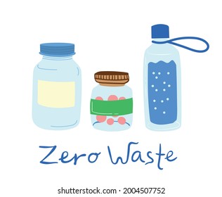 Hand drawn elements of zero waste life in vector. Eco style. No plastic. Go green in the flat style
