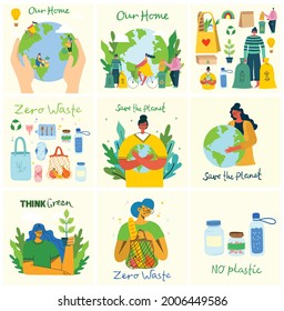 Hand drawn elements of zero waste life in vector. Eco style. No plastic. Go green in the flat style