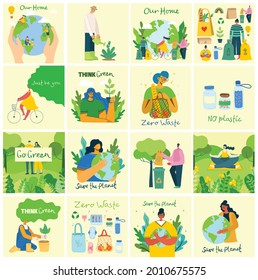 Hand drawn elements of zero waste life in vector. Eco style. No plastic. Go green in the flat style