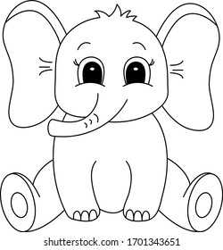 Hand drawn elephant, of black contour isolated on white background. Design element for coloring book. Vector. 