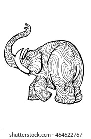 Hand drawn of elephant in black & White