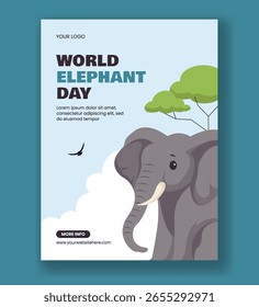 Hand Drawn Elephant Character for World Elephant Day Social Vertical Poster Design