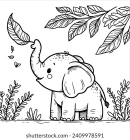 hand drawn elephant  coloring book illustration svg