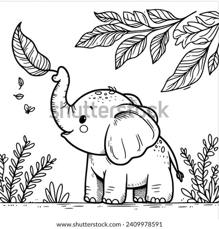 hand drawn elephant  coloring book illustration