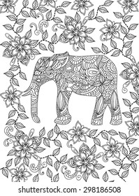 hand drawn elephant coloring page