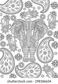 hand drawn elephant coloring page