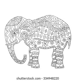 Hand Drawn Elephant Coloring Page Coloring Stock Vector (Royalty Free ...