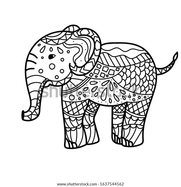 hand drawn elephant coloring page coloring stock vector