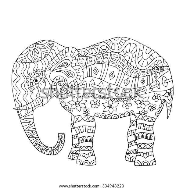 Hand Drawn Elephant Coloring Page Coloring Stock Vector (Royalty Free ...