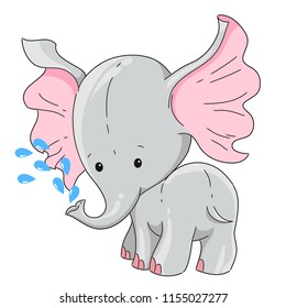 Hand drawn elephant cute character. Vector design element for children's clothes, baby t-shirt design, baby shower