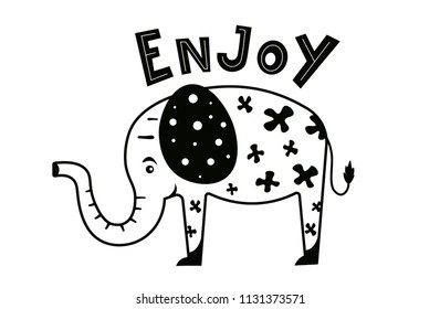 Hand drawn elephant enjoy. Vector illustration.