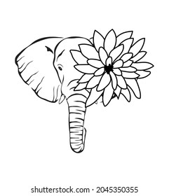 Hand Drawn Elephant Flower Head Vector Stock Vector (Royalty Free ...