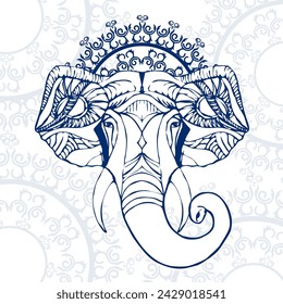 Hand drawn Elephant Head. Indian god Lord hindu deity Ganesha. 