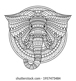 Hand Drawn Of Elephant Head In Zentangle Style