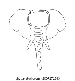 Hand drawn elephant icon, one line art, stylized continuous outline. Large mammal with with trunk and tusks, Animal head logo .Doodle, sketch style. Doodle, sketch style. Isolated. Vector illustration