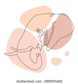 Icono de elefante dibujado a mano,arte de una línea.Esquema continuo estilizado con puntos abstractos.Mamífero grande con tronco y colmillos.Logo de la cabeza animal con manchas de fondo.Doodle,estilo de esbozo.Aislado,vector