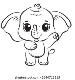Hand drawn elephant illustration  for coloring vector cute