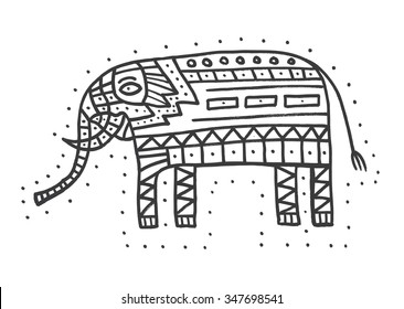 Hand drawn Elephant isolated on white background. Vector illustration. 