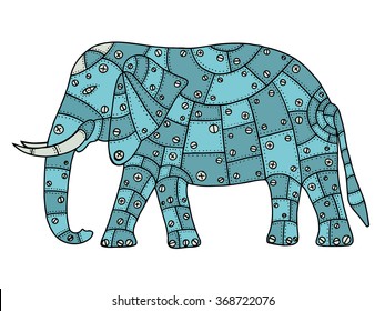 Hand Drawn elephant metal patches with rivets and bolts. Vector illustration isolated on white background
