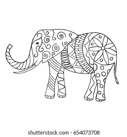 Hand drawn Elephant on white background in doodle style. Vector illustration. Made by trace from sketch.