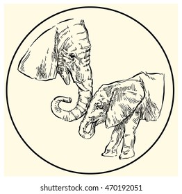 Hand drawn Elephant sketch. Vector lineart illustration.