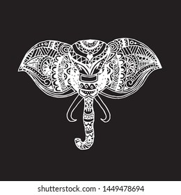 Hand drawn elephants, front view picture. Zentangle Art.