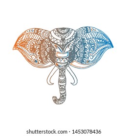Hand drawn elephants, front view picture. Zentangle Art.