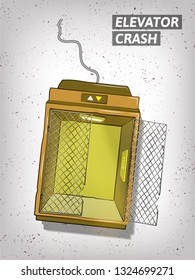 Hand drawn Elevator crash illustration on beton background for party poster. Line art style