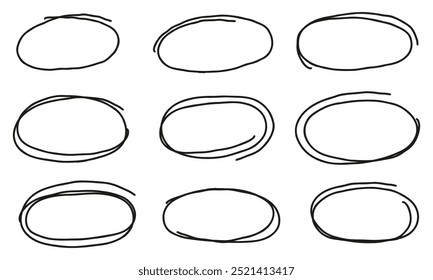 Hand drawn ellipse frames scribble oval set